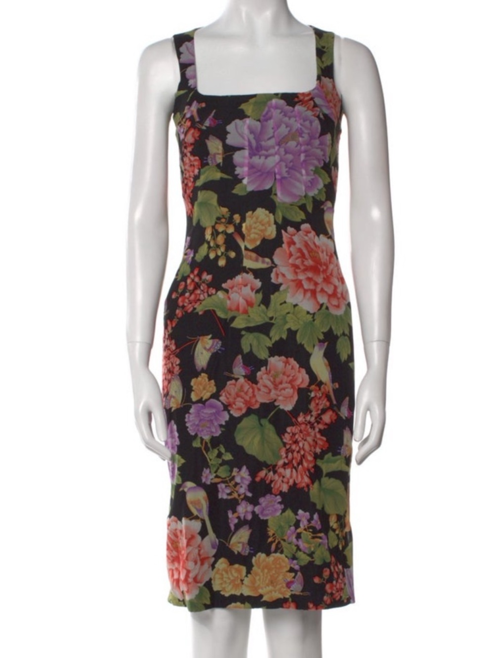 2000 Vintage Dolce & Gabbana Black Floral Midi Dress